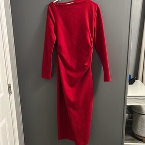 Zara Red Sheath Maxi Dress with Bateau Neckline